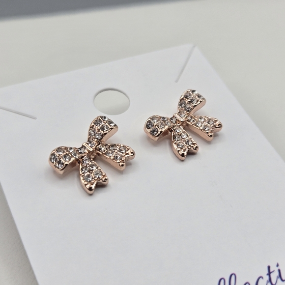 Swarovski Crystal Elements Rose Gold Bow Earrings Prom Bridal Formal - Picture 3 of 6